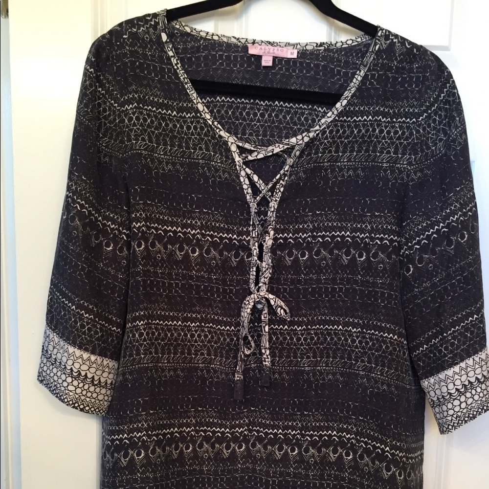 100% Silk Navy Calypso Tunic - Size Medium